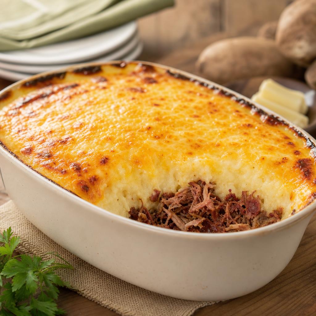 Escondidinho de Carne Seca com Purê de Mandioca